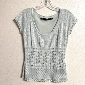Michelle Nicole Knit Top Women Large Mint Pointelle Crochet Rayon Short Sleeve